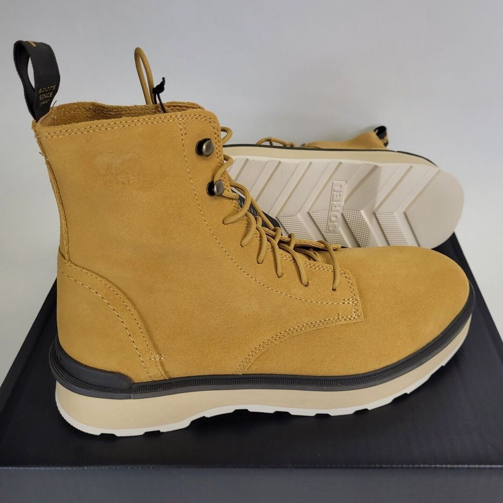 Sorel Woman's Hi-Line Boots  Lace-Up Combat Boots Leather Tan Geo Yellow Brown